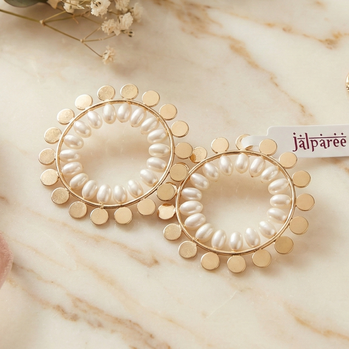 Jalparee Golden Pearl Sunburst Indo-Western Earrings