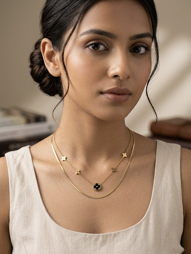Jalparee Layered Black Clover Western Necklace Set
