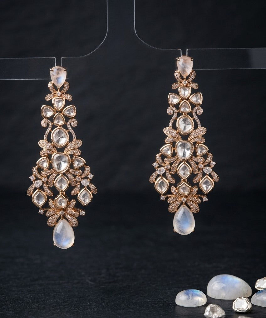 Eliza Moonstone Chandbali Earrings in Kundan Setting by Jalparee