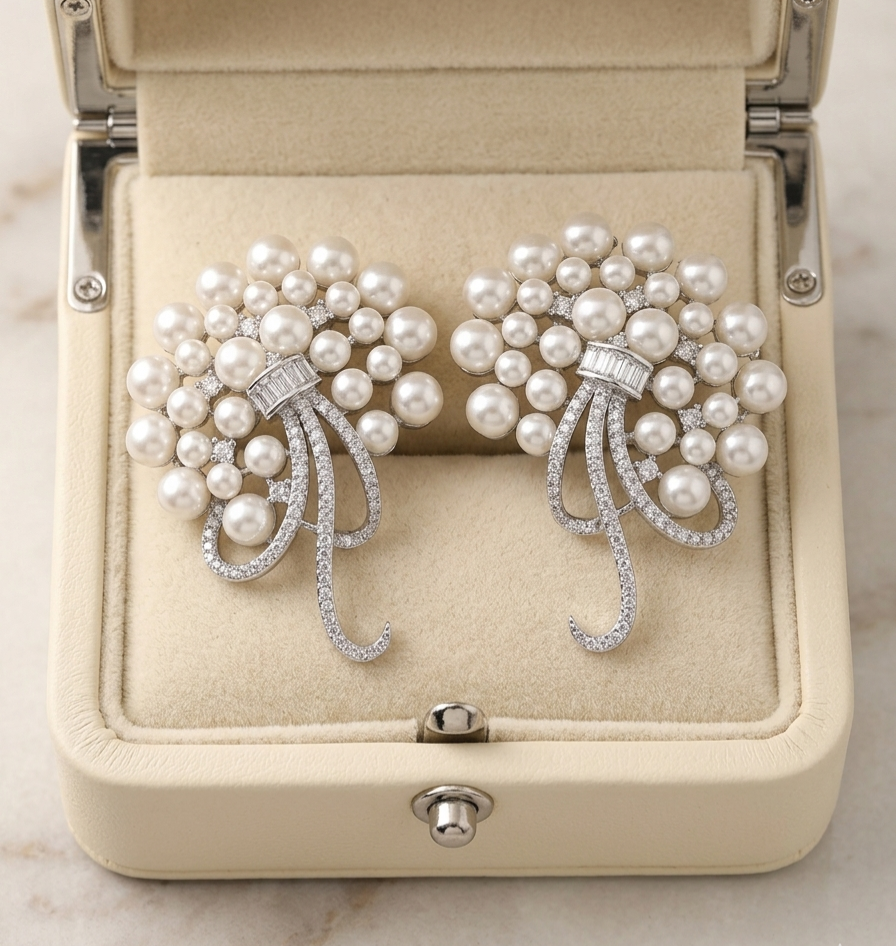 Radiant Pearl Bouquet Indo-Western Studs