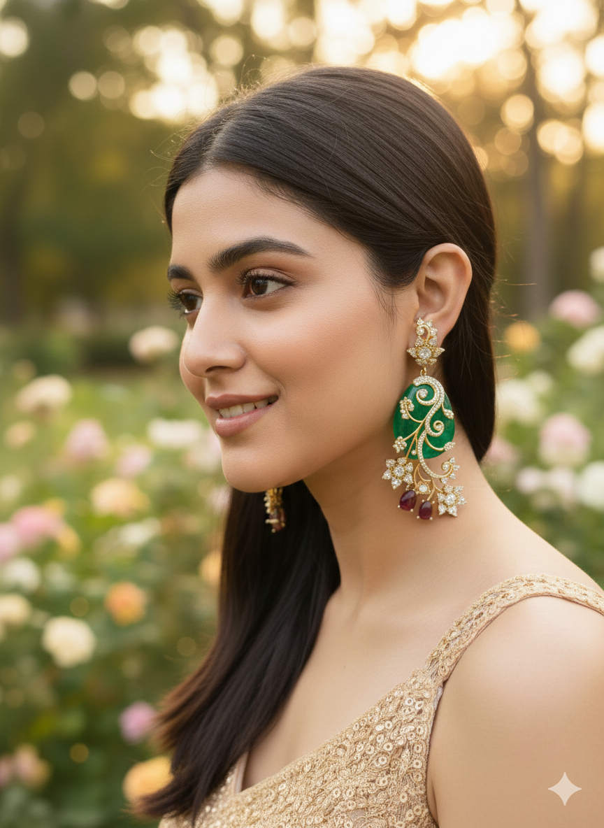 Jalparee Emerald-Inspired Dangler Earrings