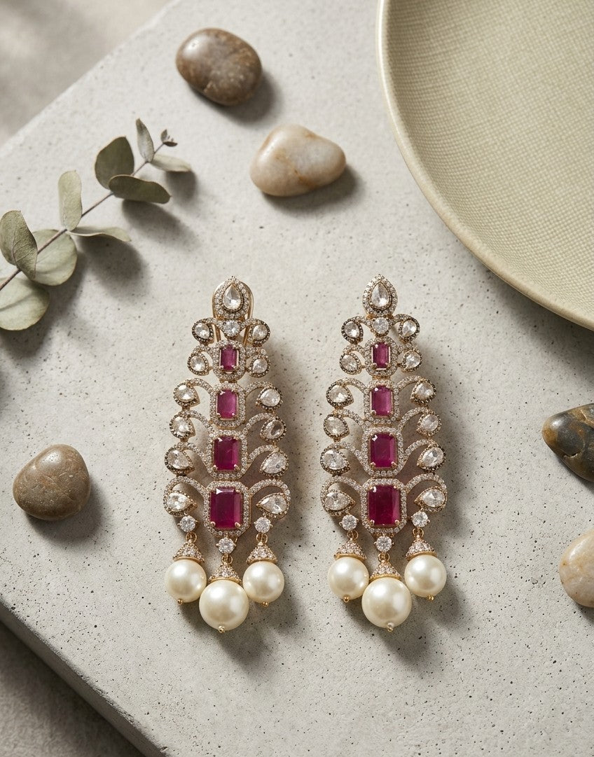 Jalparee Handcrafted Traditional Gemstone Dangle Earrings with South Sea Pearls
