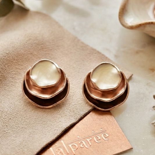 Jalparee Aura Layered Wavy Stud Earrings – Matte Rose Gold Western Earrings