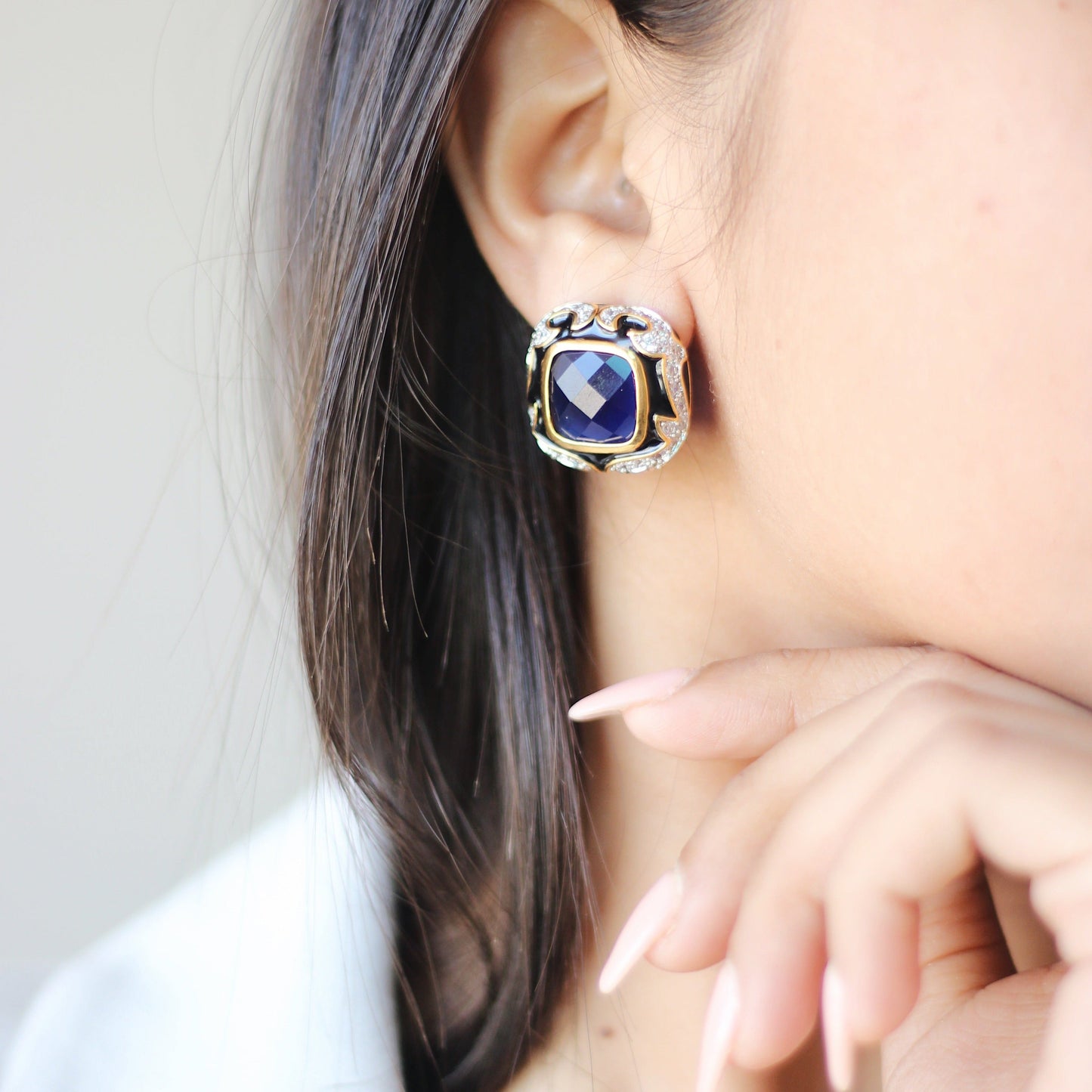 Classy Blue Enamel Stud Earrings