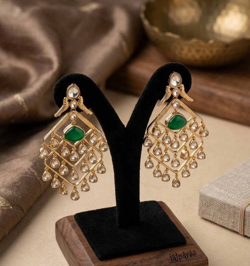 Jalpärēē Traditional Kundan & Emerald-Drop Chandelier Earrings