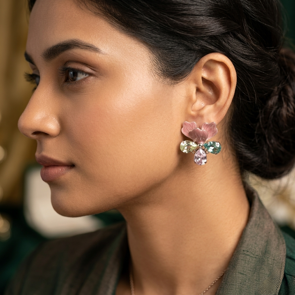 Floral Pastel Crystal Stud Earrings