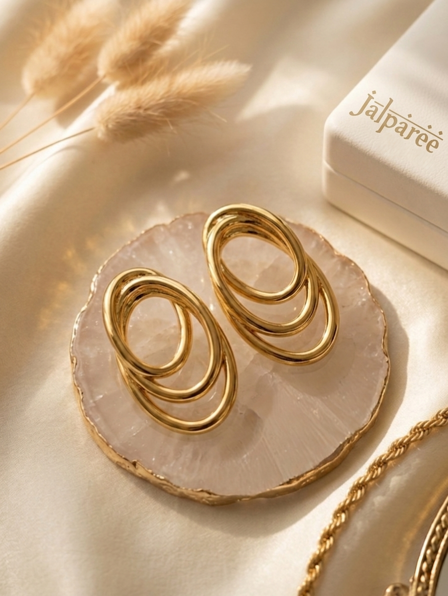 Jalparee Aura Interlocking Triple Oval Hoop Earrings - Gold Plated