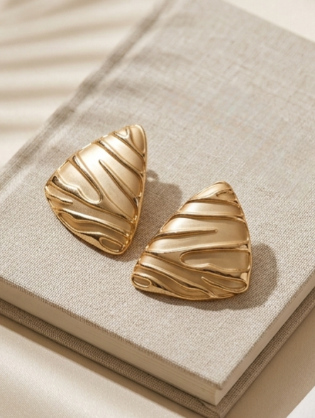 Jalparee Matte Gold Textured Triangular Stud Earrings – Bold Western Statement Jewelry