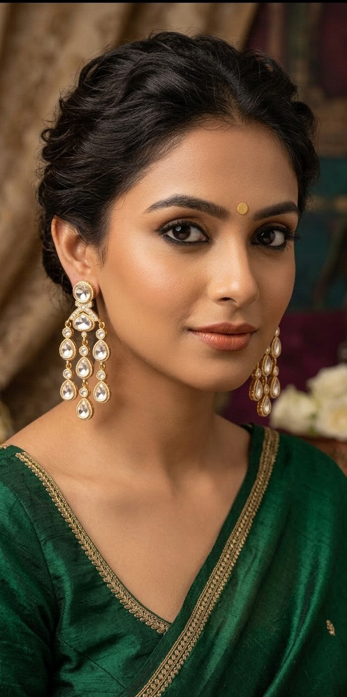 Jalparee Traditional Gold Plated Kundan Chandelier Statement Earrings