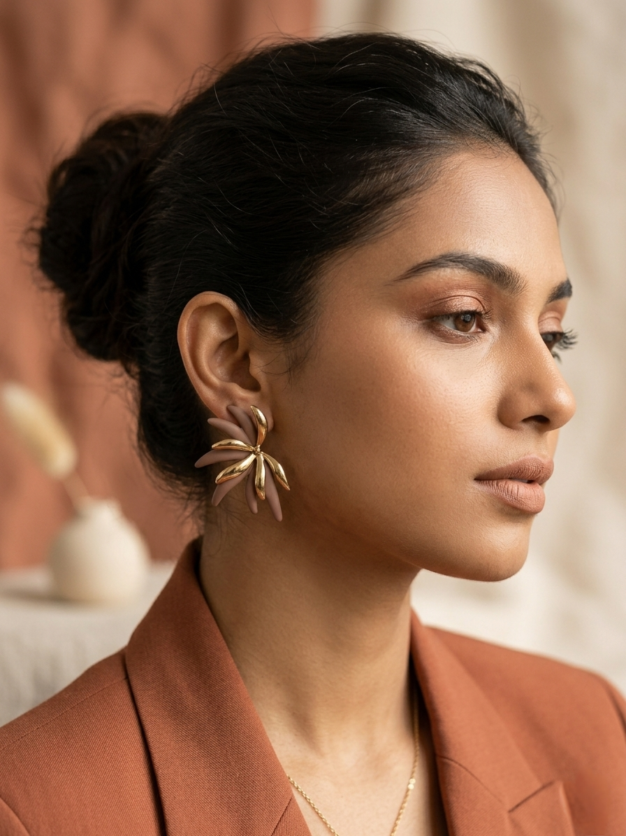 Jalparee Earthy Chic Gold-Tone Tropical Fan Earrings