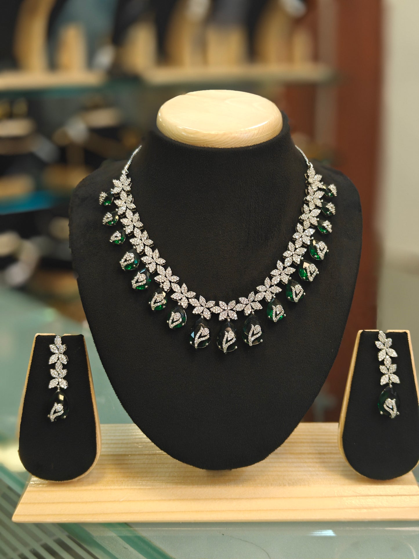 The Emerald Blossom American Diamond Set