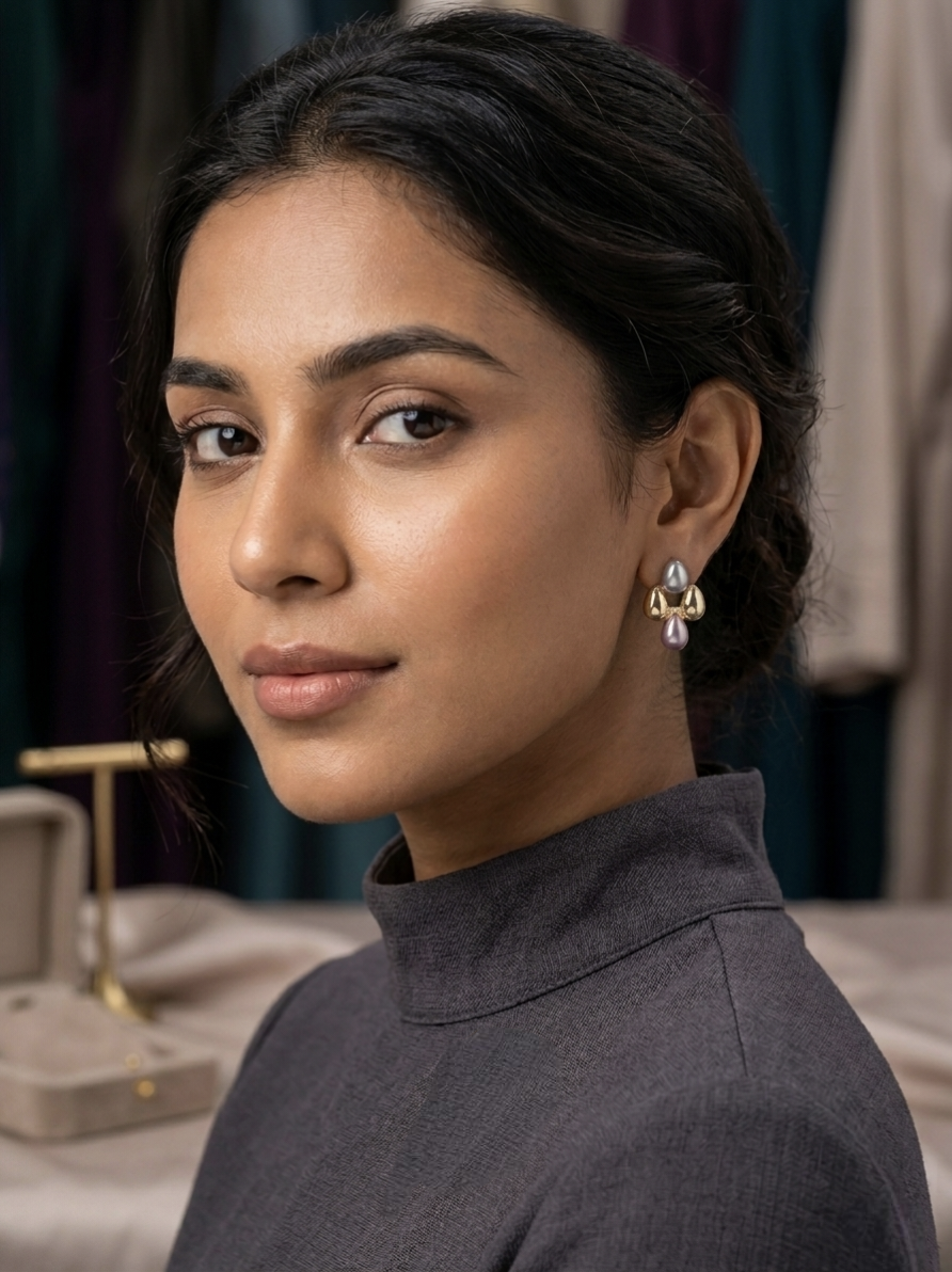 Jalparee Contemporary Tri-Tone Teardrop Cluster Stud Earrings