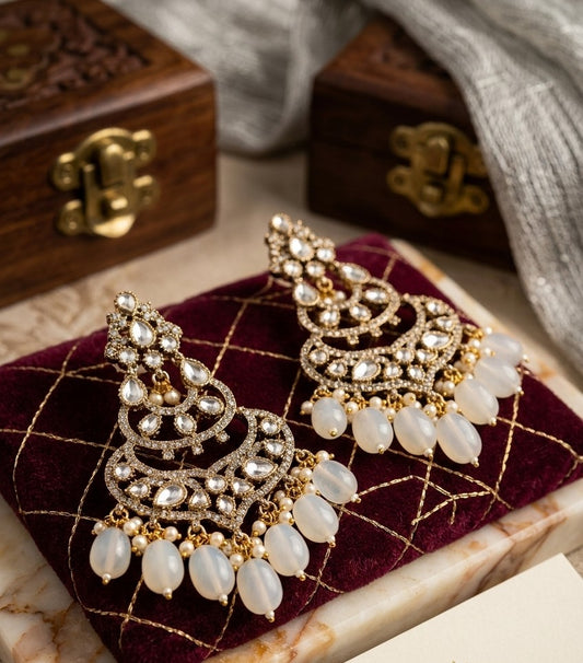 Jalparee Kundan Dangle Earrings with Opaline Beads & Gold Finish