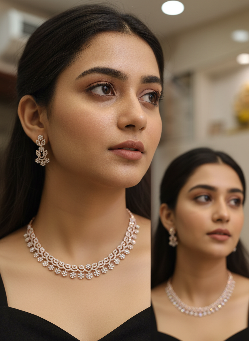 Exquisite American Diamond (AD) Choker Necklace Set