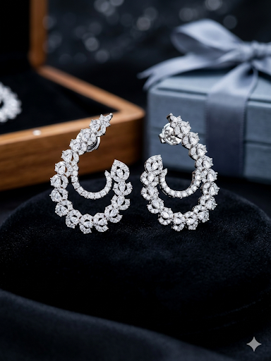 Jalparee Ethereal Bloom AD Hoop Earrings