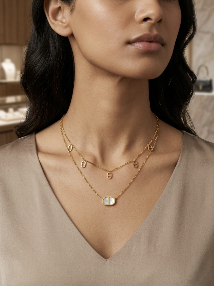 Jalparee Minimalist Layered Dainty Charm Necklace – Mother-of-Pearl Edition
