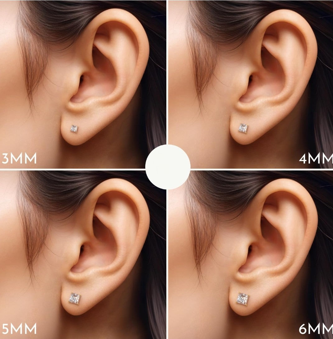5mm Solitaire Princess Cut American Diamond Stud Earrings