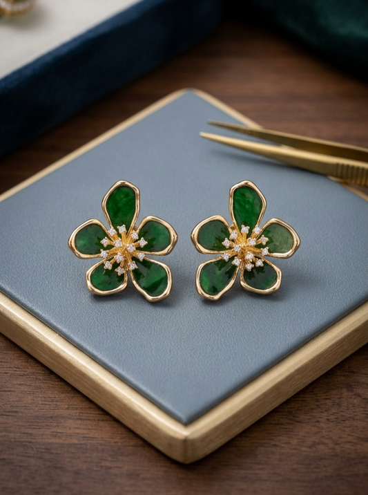Emerald Floral Radiance Studs by Jalparee