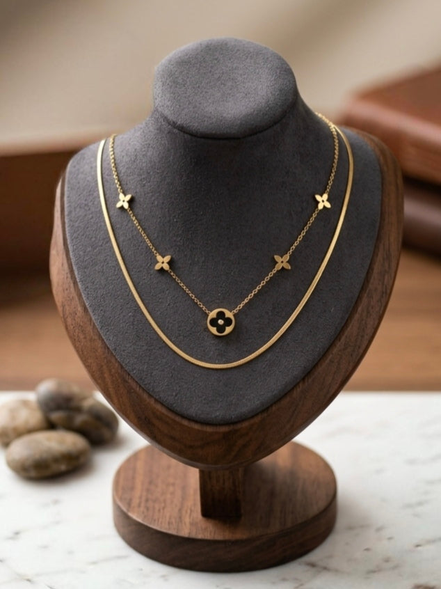Jalparee Layered Black Clover Western Necklace Set