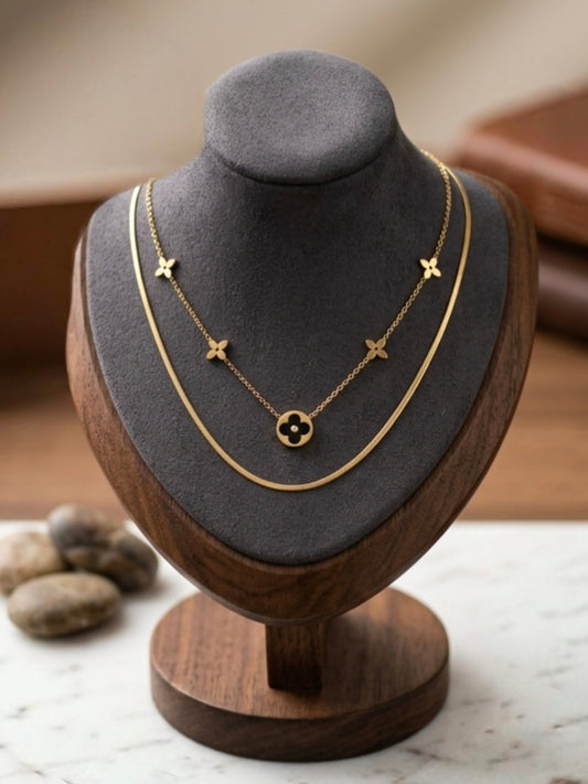 Jalparee Layered Black Clover Western Necklace Set