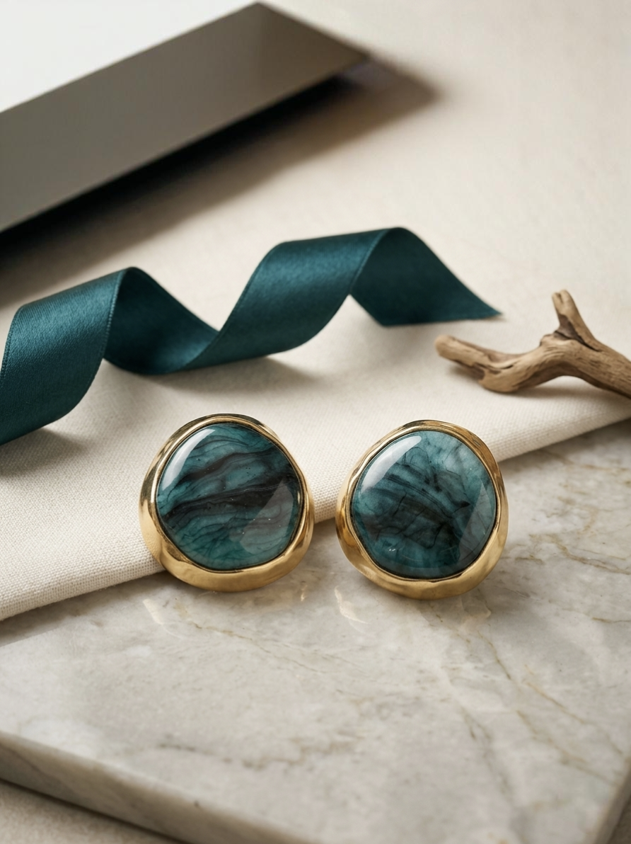 Jalparee Oceanic Glaze Organic-Shaped Golden Stud Earrings
