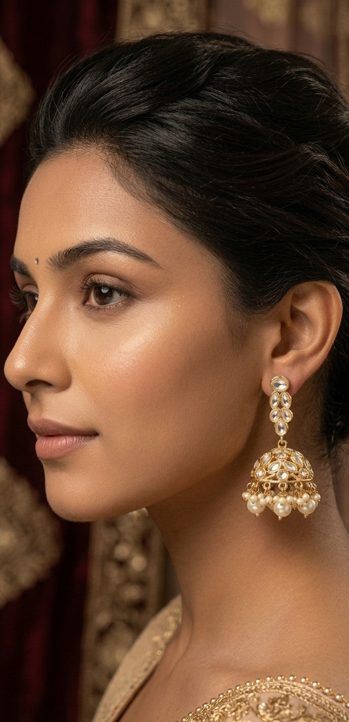 Jalparee Kundan Jhumka Earrings with Pearls – A Regal Statement for Every Occasion