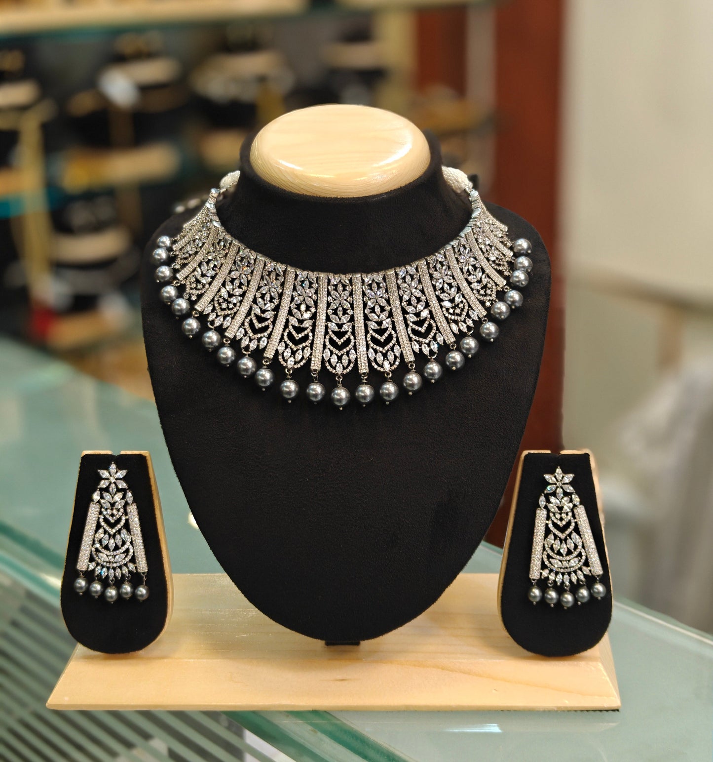 Regal Charm AD Necklace Set with Black Rhodium Polish