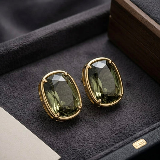 Jalparee Olive Green Cushion-Cut Crystal Stud Earrings – Elegant Western Jewelry