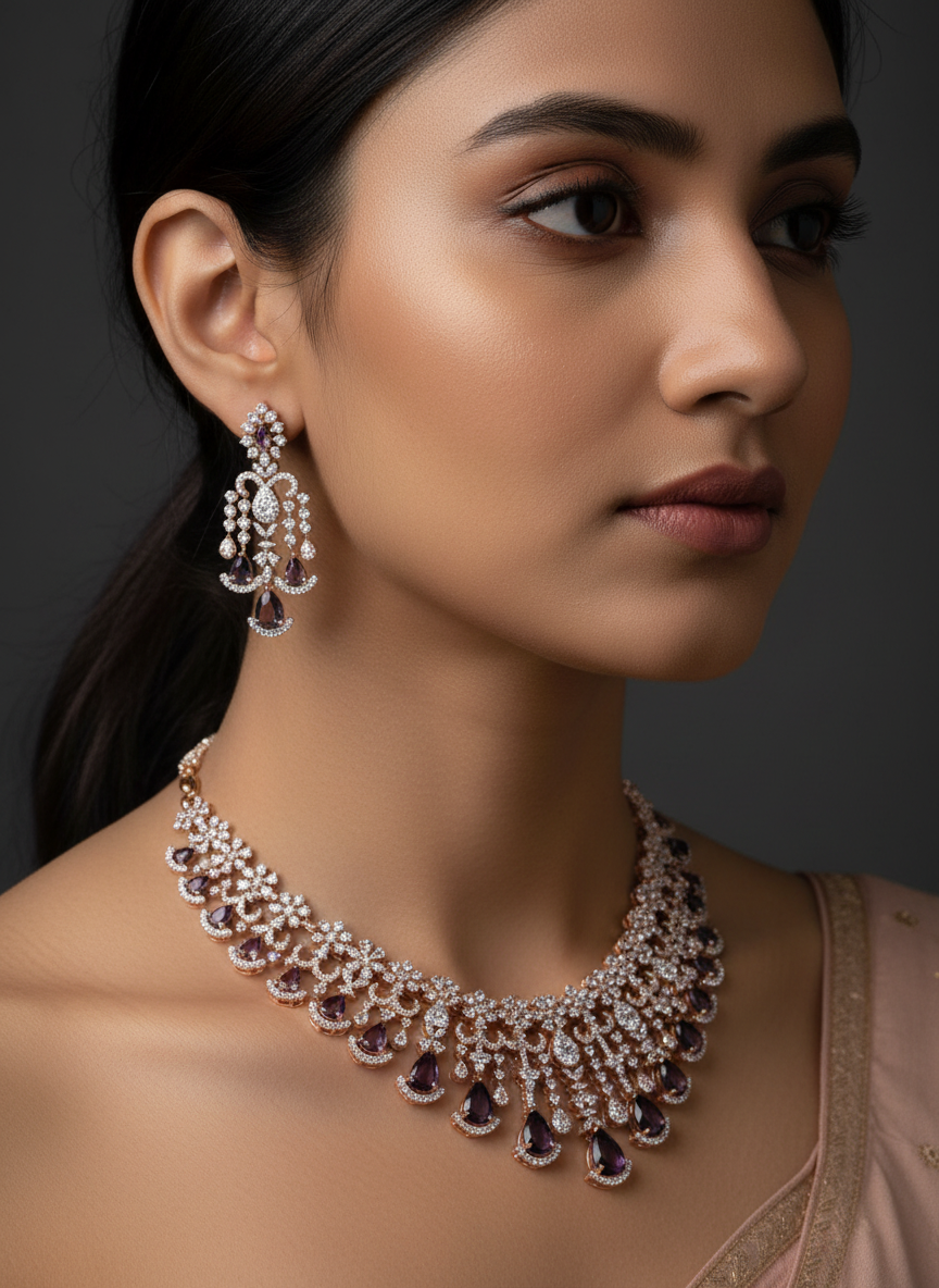 Mesmerizing Rose Gold AD Necklace Set by Jalparee