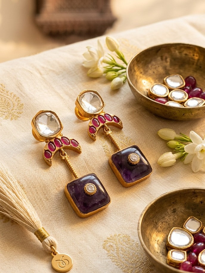 Jalparee 'Royal Amethyst' Kundan and Ruby Dangle Statement Earrings