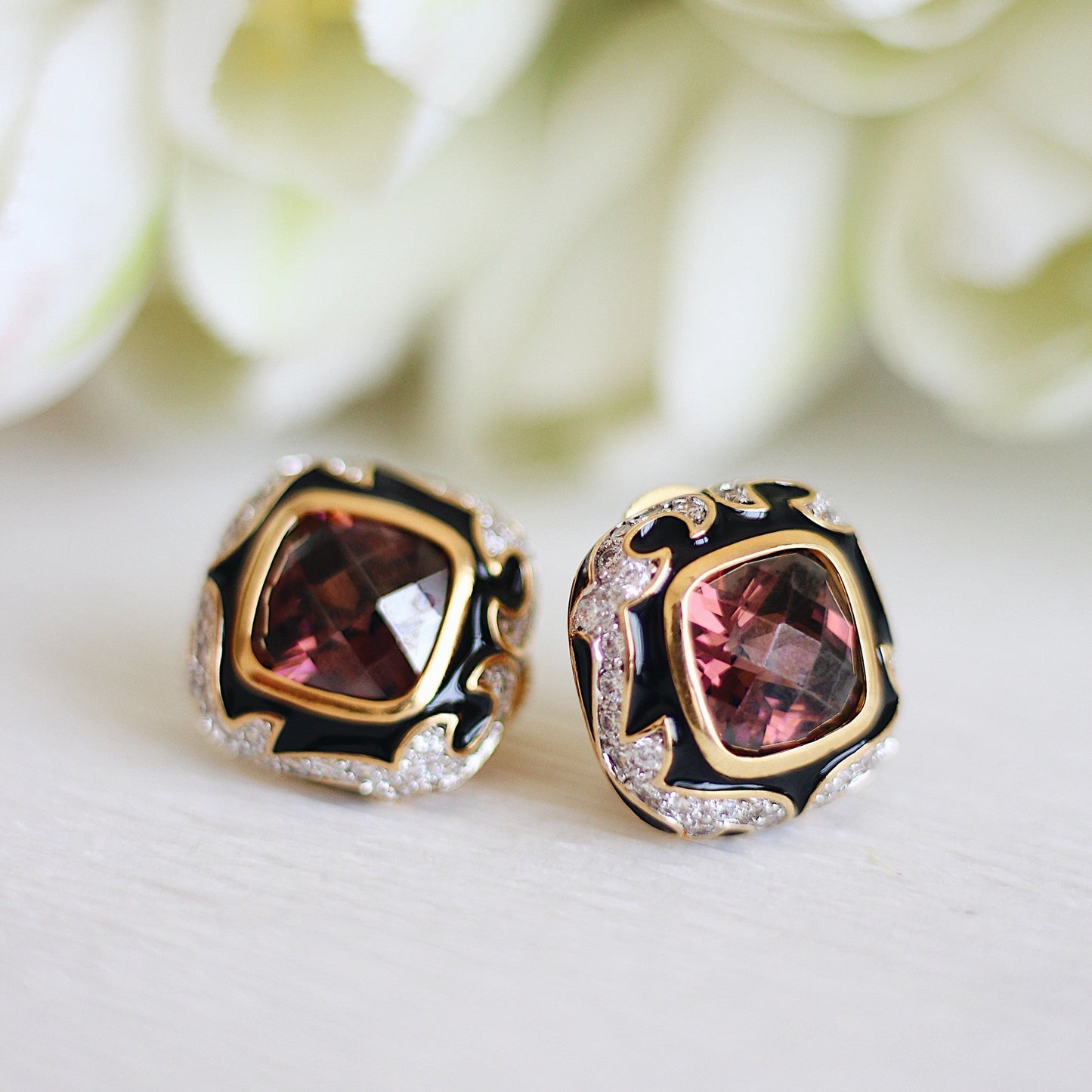 Classy Rhodo Stone Enamel Earrings