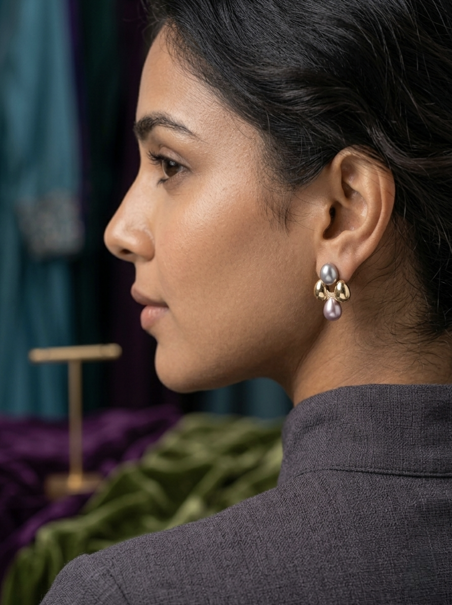 Jalparee Contemporary Tri-Tone Teardrop Cluster Stud Earrings