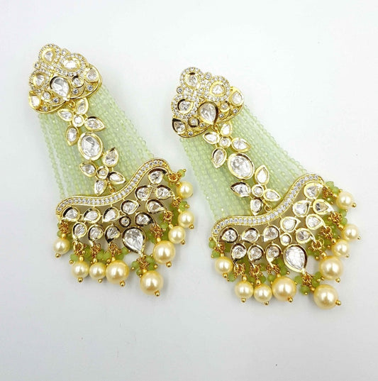 🌿 Opulent Pistachio Polki Dangler Earrings
