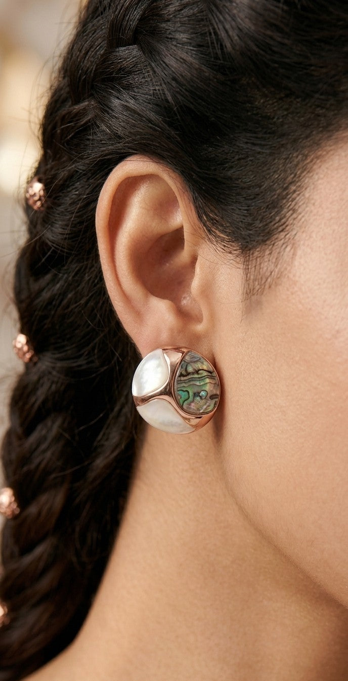 Jalparee Radiant Abalone & Mother-of-Pearl Studs in Rose Gold Finish