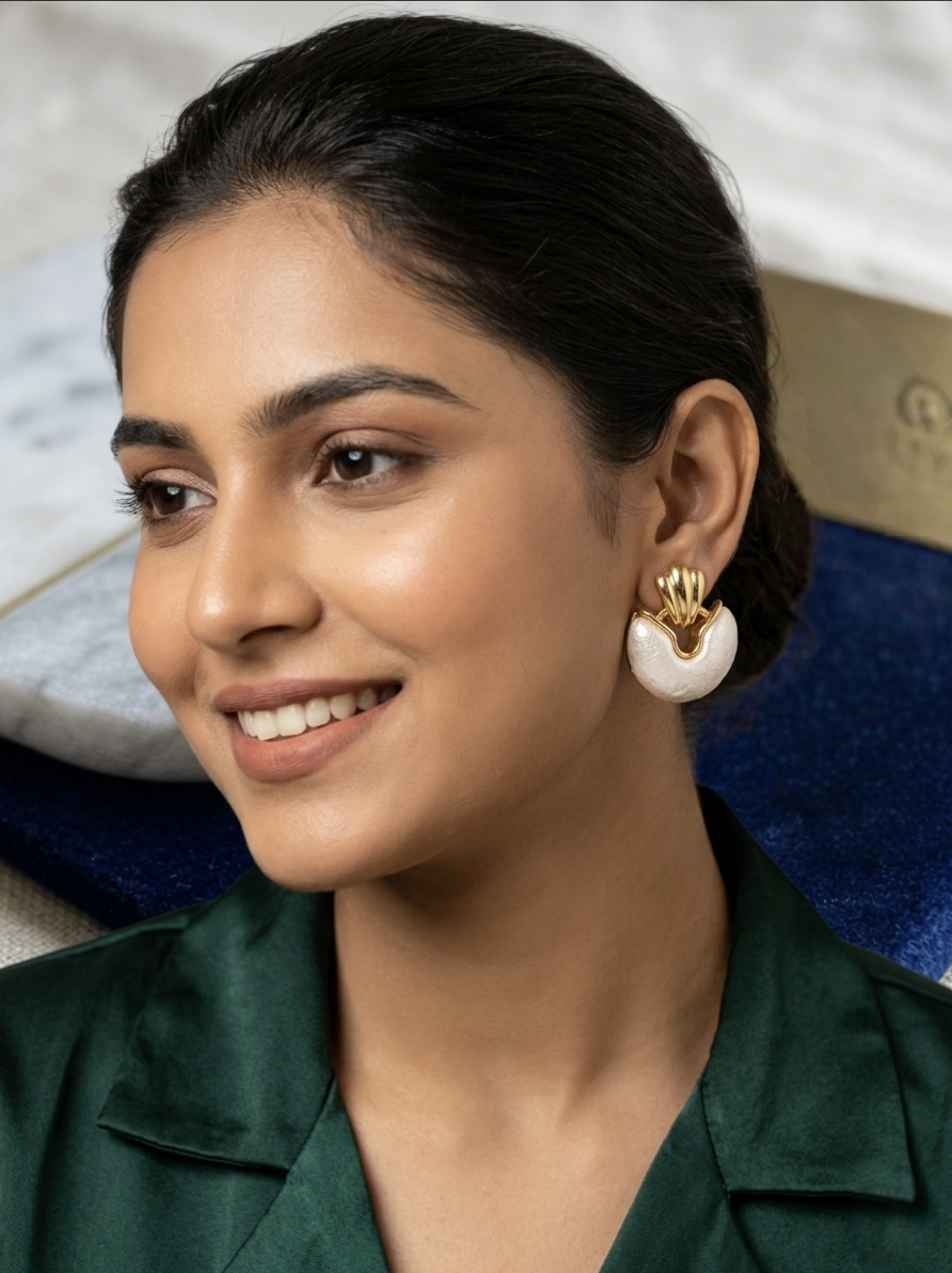 Jalparee Oceanic Grace Gold and Pearl Shell Drop Earrings