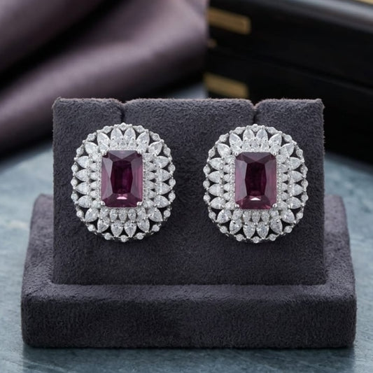 Royal Amethyst-Tone Radiant Halo Stud Earrings