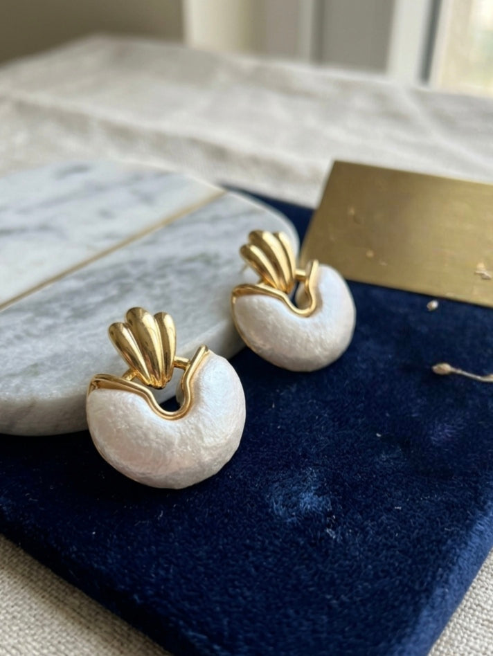 Jalparee Oceanic Grace Gold and Pearl Shell Drop Earrings