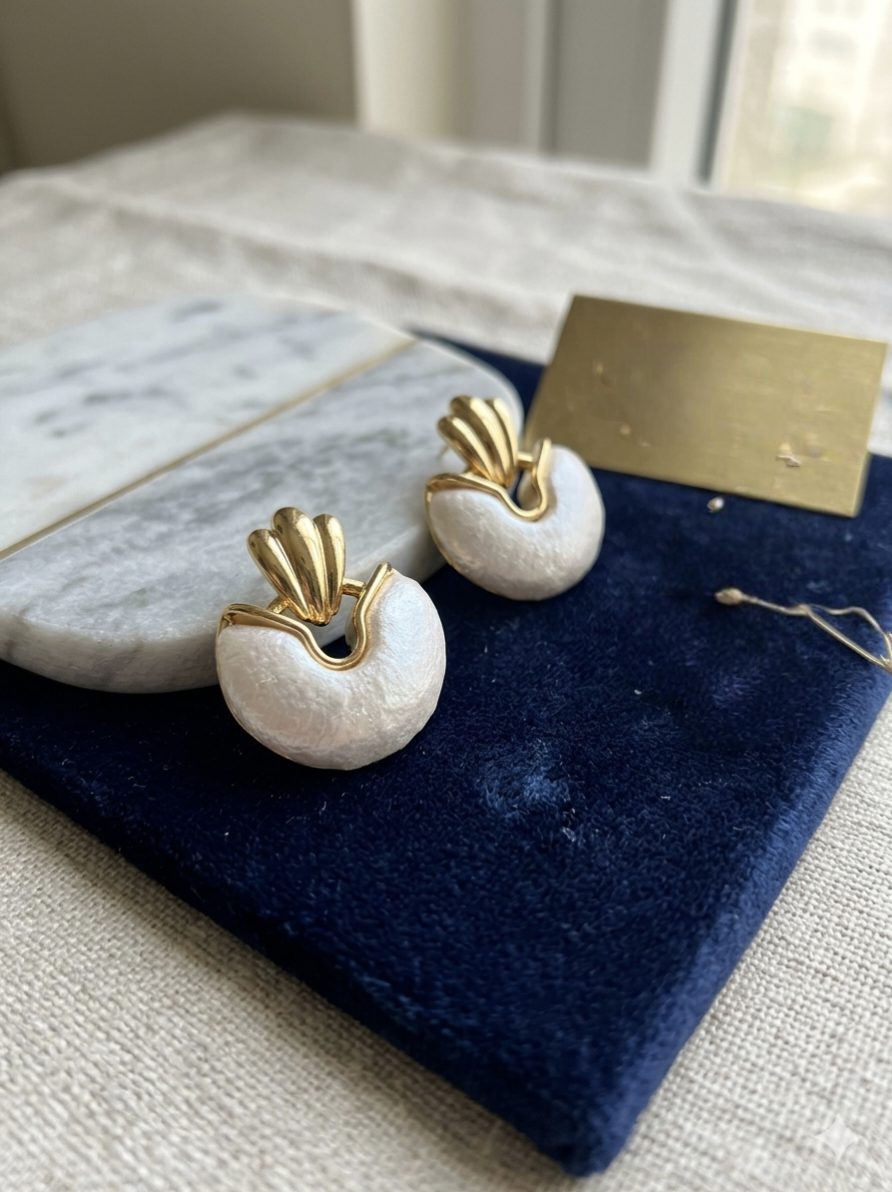 Jalparee Oceanic Grace Gold and Pearl Shell Drop Earrings