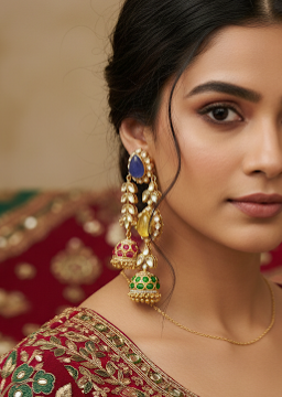 Jalparee "Navaratna Cascade" Handcrafted Multi-Gemstone Jhumka Earrings in micro Gold Plating