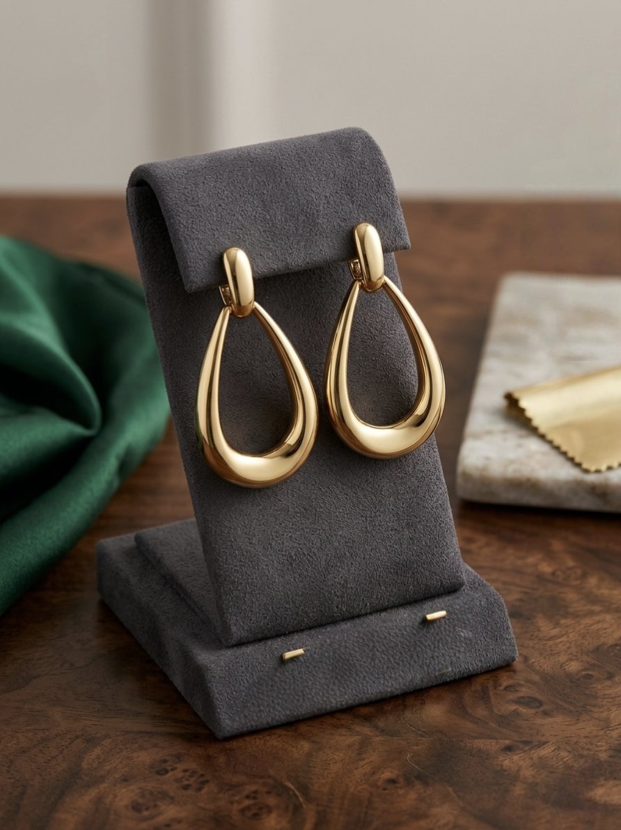 Jalparee Elegant Gold-Toned Chunky Teardrop Hoop Earrings | Bold Geometric Western Drop Earrings
