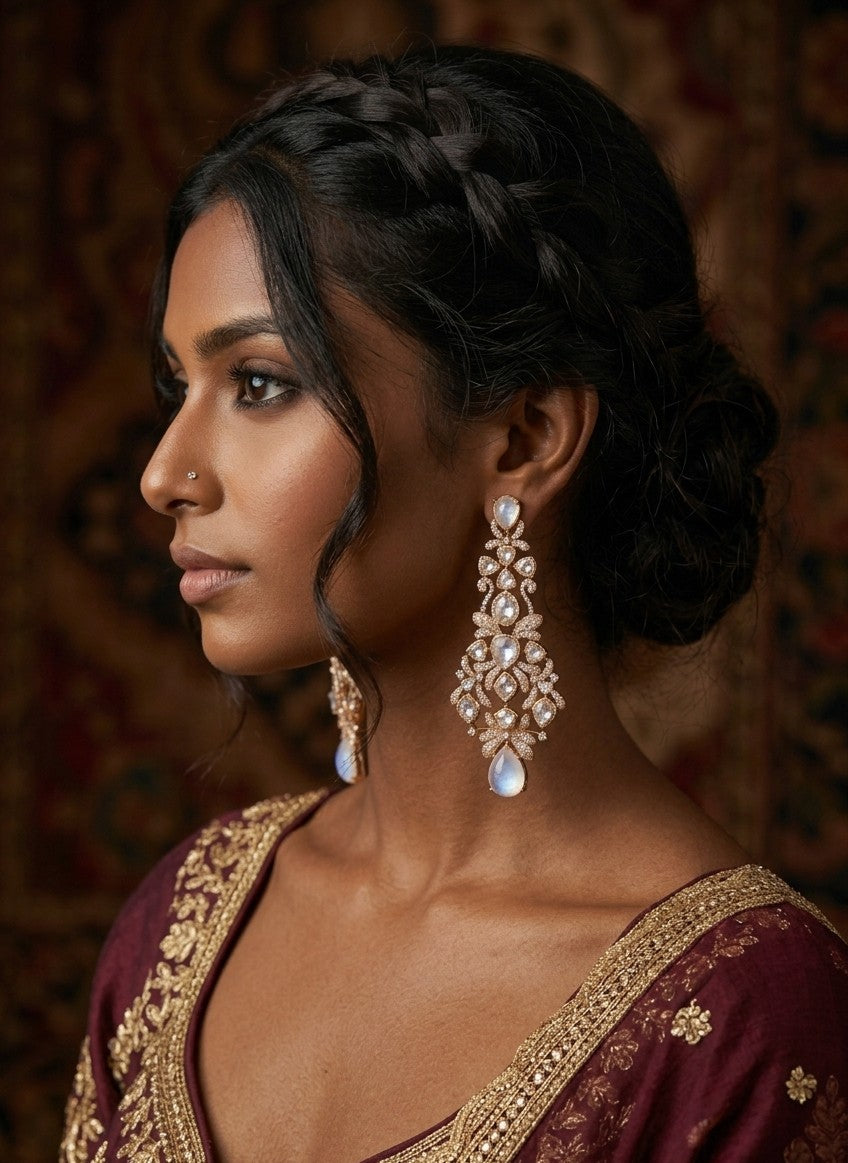 Eliza Moonstone Chandbali Earrings in Kundan Setting by Jalparee