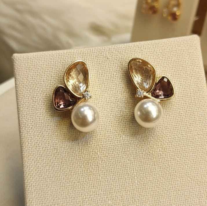 Jalparee Pearl and Multi-Stone Cluster Stud Earring