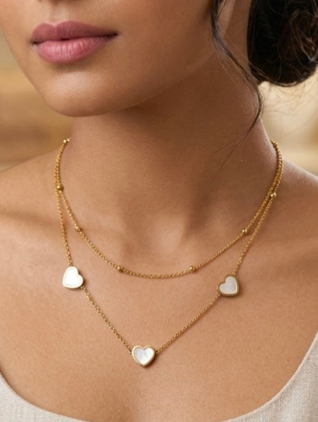 Jalparee Elegant Gold-Toned Multi-Layered Heart Pendant Necklace
