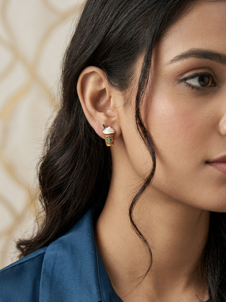 Jalparee Starbucks-Inspired Coffee Frappe Stud Earrings – Cute Miniature Iced Coffee Enamel Western Earrings