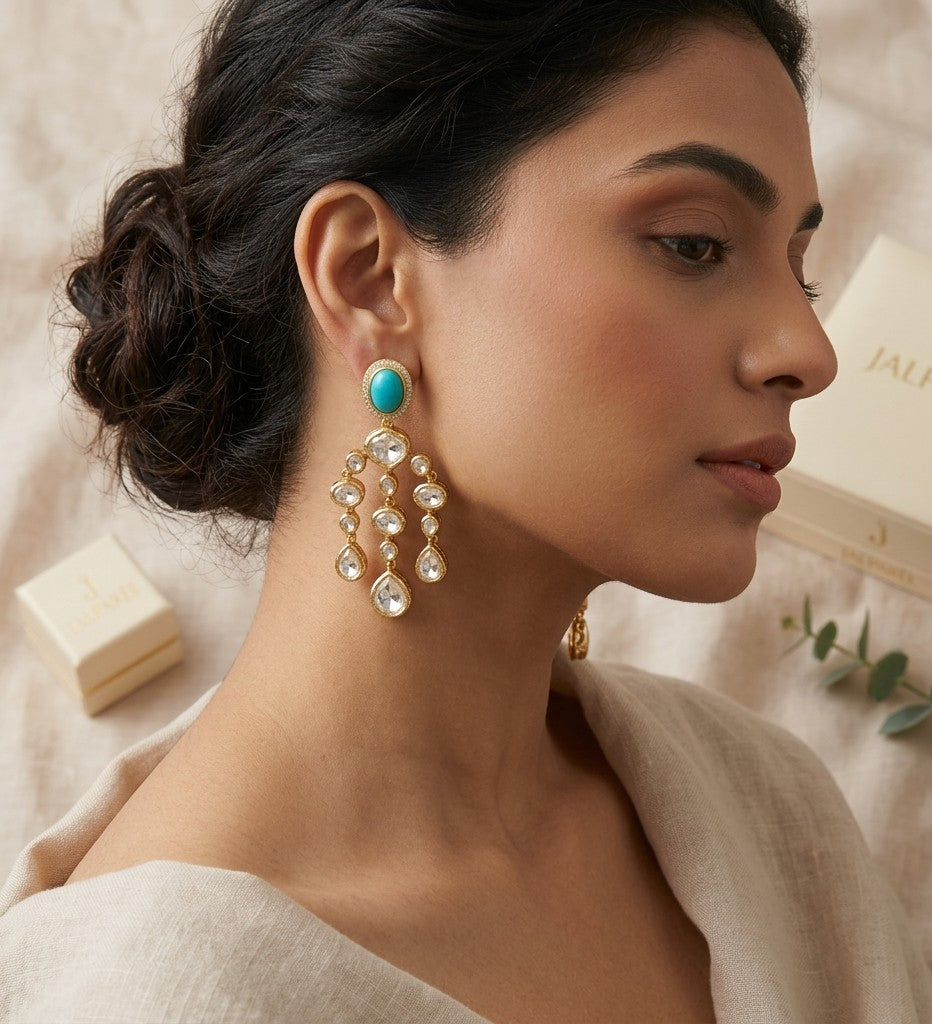 JALPARËE | Heritage Kundan & Turquoise Chandelier Drop Earrings