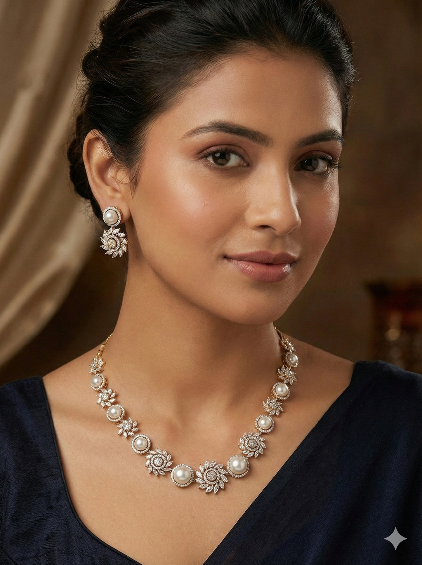 Exquisite American Diamond & Faux Pearl Necklace Set