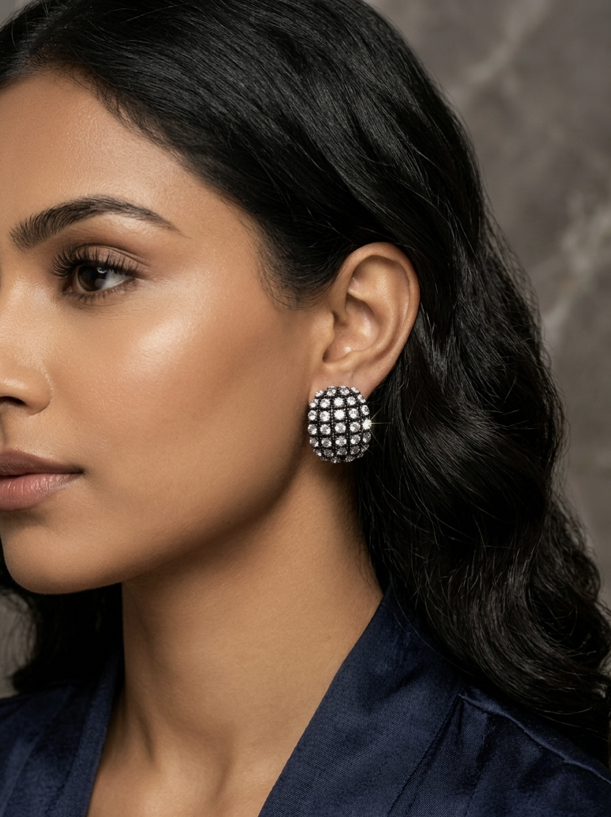 Jalparee Midnight Glamour Grid Stud Earrings – Black & White Stone Western Earrings