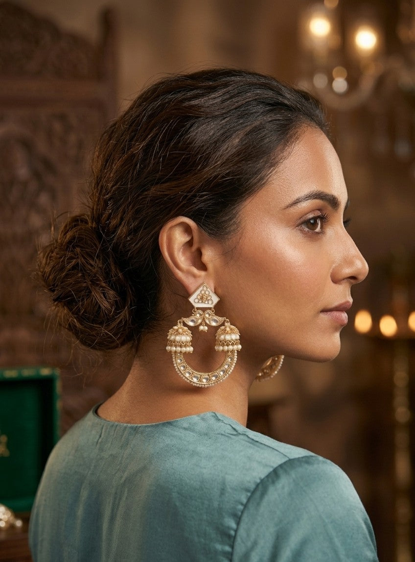 Jalparee Kundan and Pearl Jhumka Hoop Earrings (Pair) – Traditional Elegance Redefined