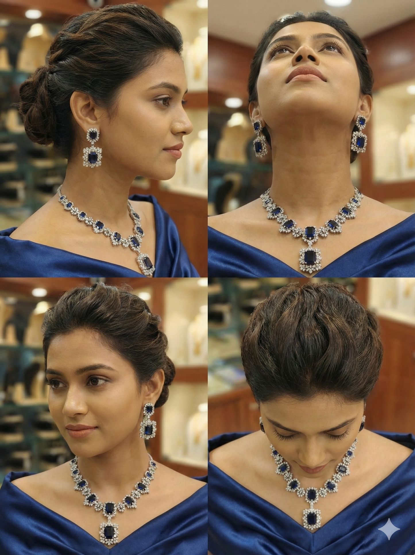 Sapphire Sky: Grand American Diamond & Blue Stone Necklace Set