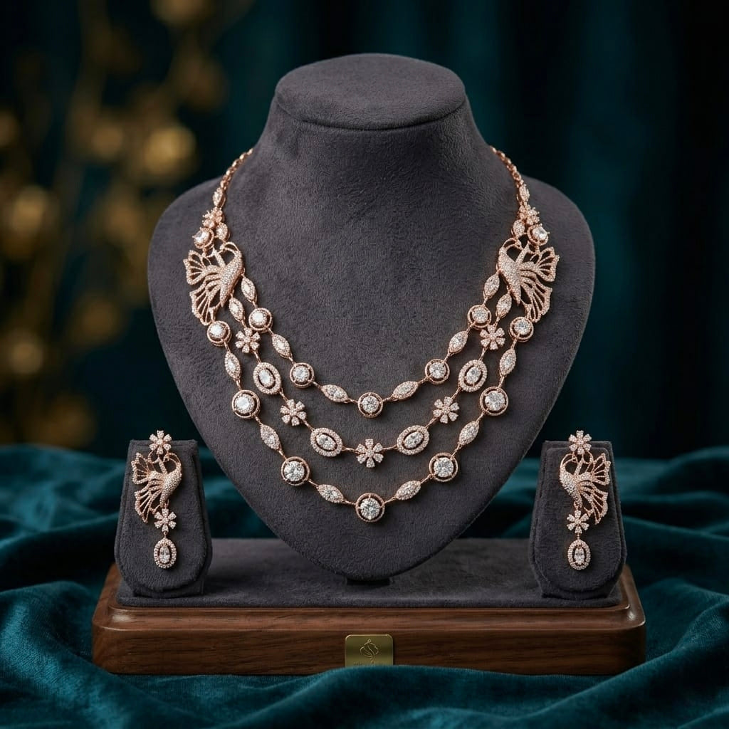 Rose Gold Triple-Layered Floral Statement Necklace